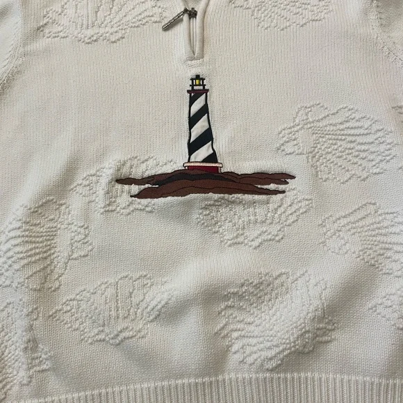 Vintage 90s Cabela’s cotton lighthouse embossed half-zip sweater nautical - Picture 4 of 8